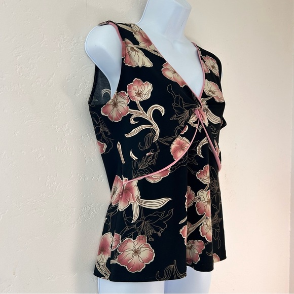 SUZIE WHERE Y2K Floral Sleeveless Top Black Pink Empire Waist Size L Dark Fairy - Picture 3 of 10